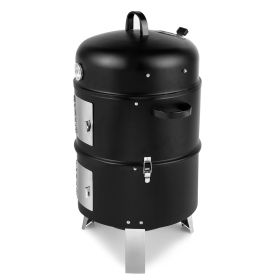 Vertical 18.5 Inch Steel Charcoal Smoker, Heavy Duty 3-in-1 Portable Outdoor Grill Cooker With Built-in Thermometer For Outdoor Cooking Grilling (Option: Black)